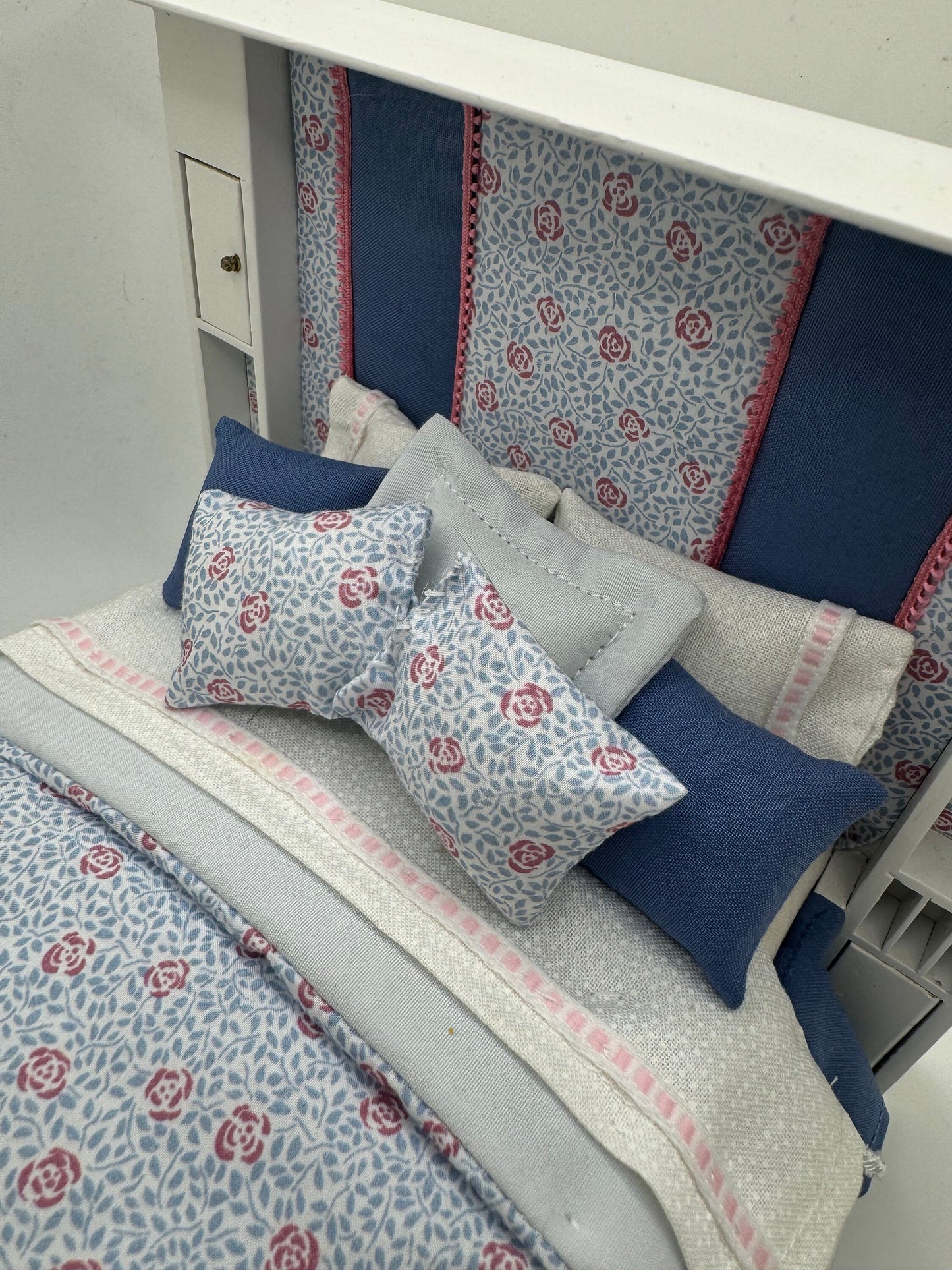 Dolls House Luxury Dressed 1/12th - 1:12 - 1 inch scale Double ( Charles Rennie Mackintosh ) bed with Liberty fabrics - Margaret