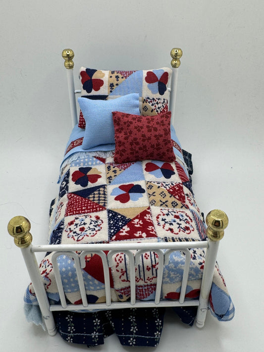 Dolls House Luxury Dressed 1/12th - 1:12 - 1 inch scale Hand Dressed Bed - Scarlet