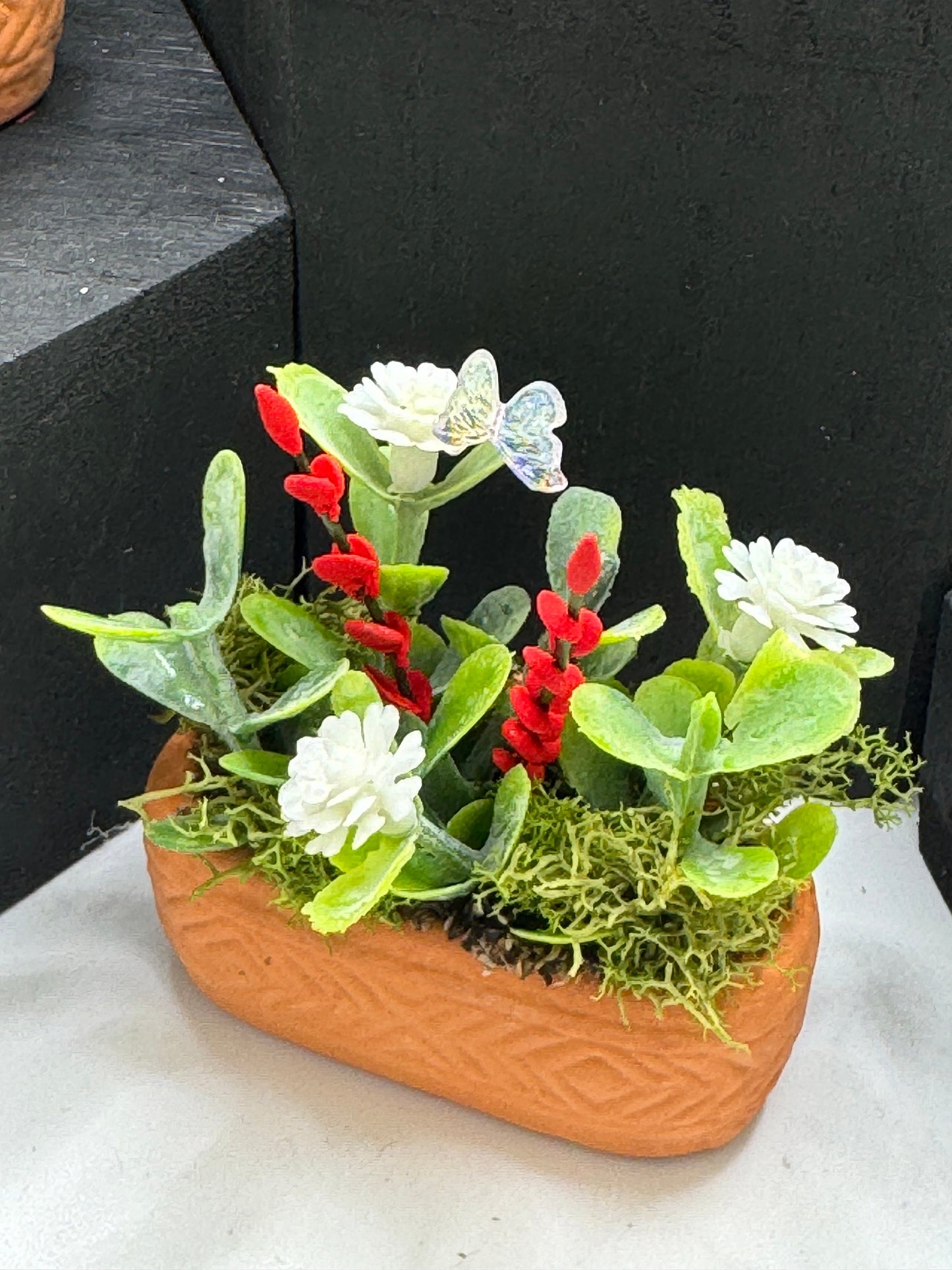 Dolls House Miniatures - 1/12th Trough / Window box with Butterfly (various options)