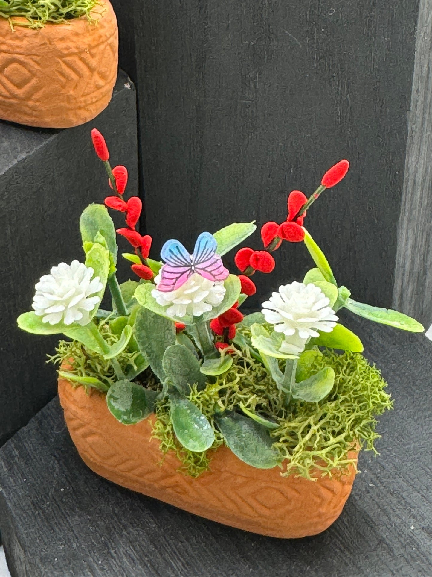 Dolls House Miniatures - 1/12th Trough / Window box with Butterfly (various options)