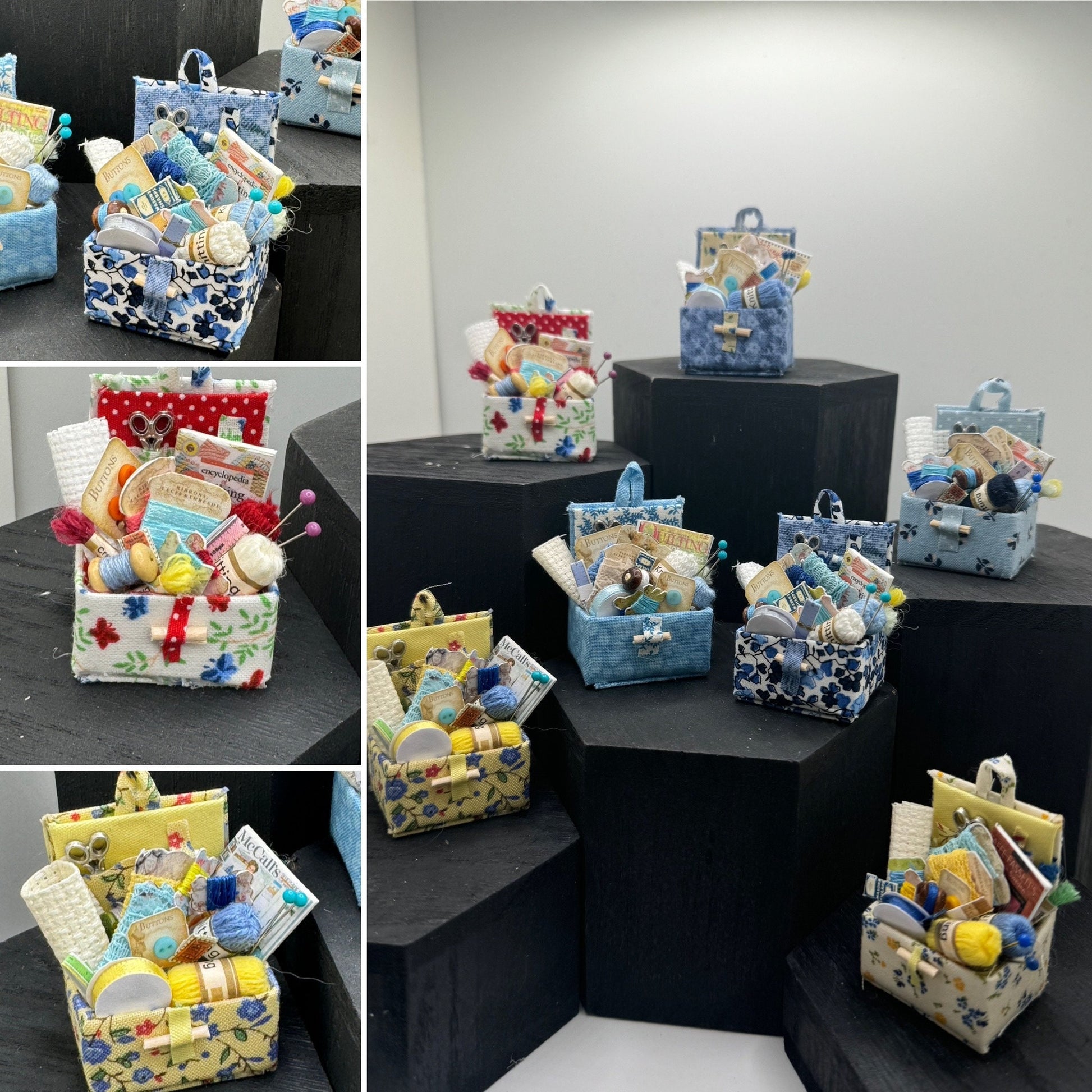 DOLLS HOUSE MINIATURES - 1/12th Sewing Box / Basket and accessories x 1 (7 options)