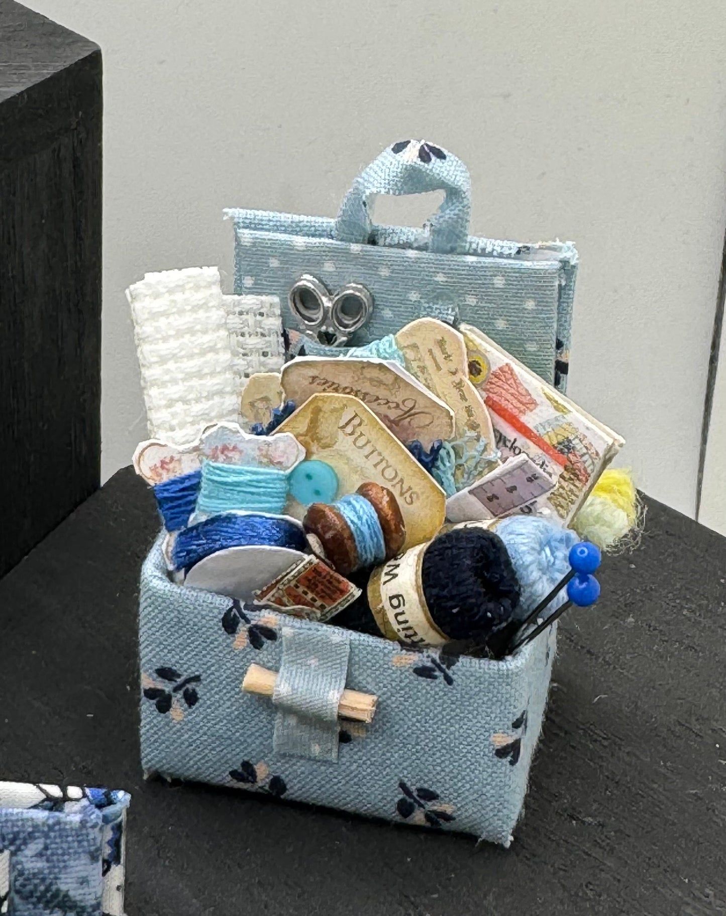 DOLLS HOUSE MINIATURES - 1/12th Sewing Box / Basket and accessories x 1 (7 options)