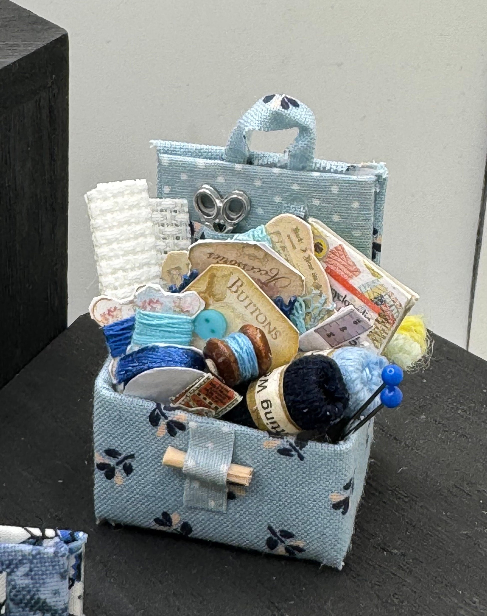 DOLLS HOUSE MINIATURES - 1/12th Sewing Box / Basket and accessories x 1 (7 options)