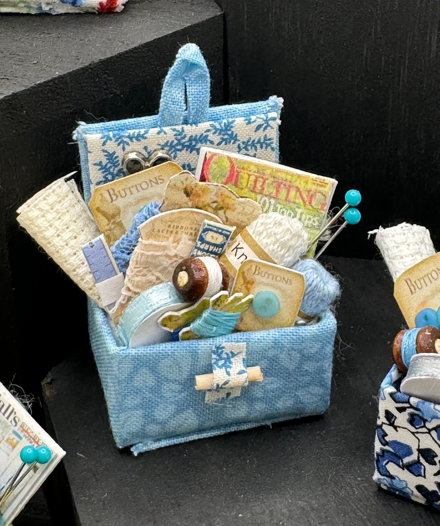 DOLLS HOUSE MINIATURES - 1/12th Sewing Box / Basket and accessories x 1 (7 options)