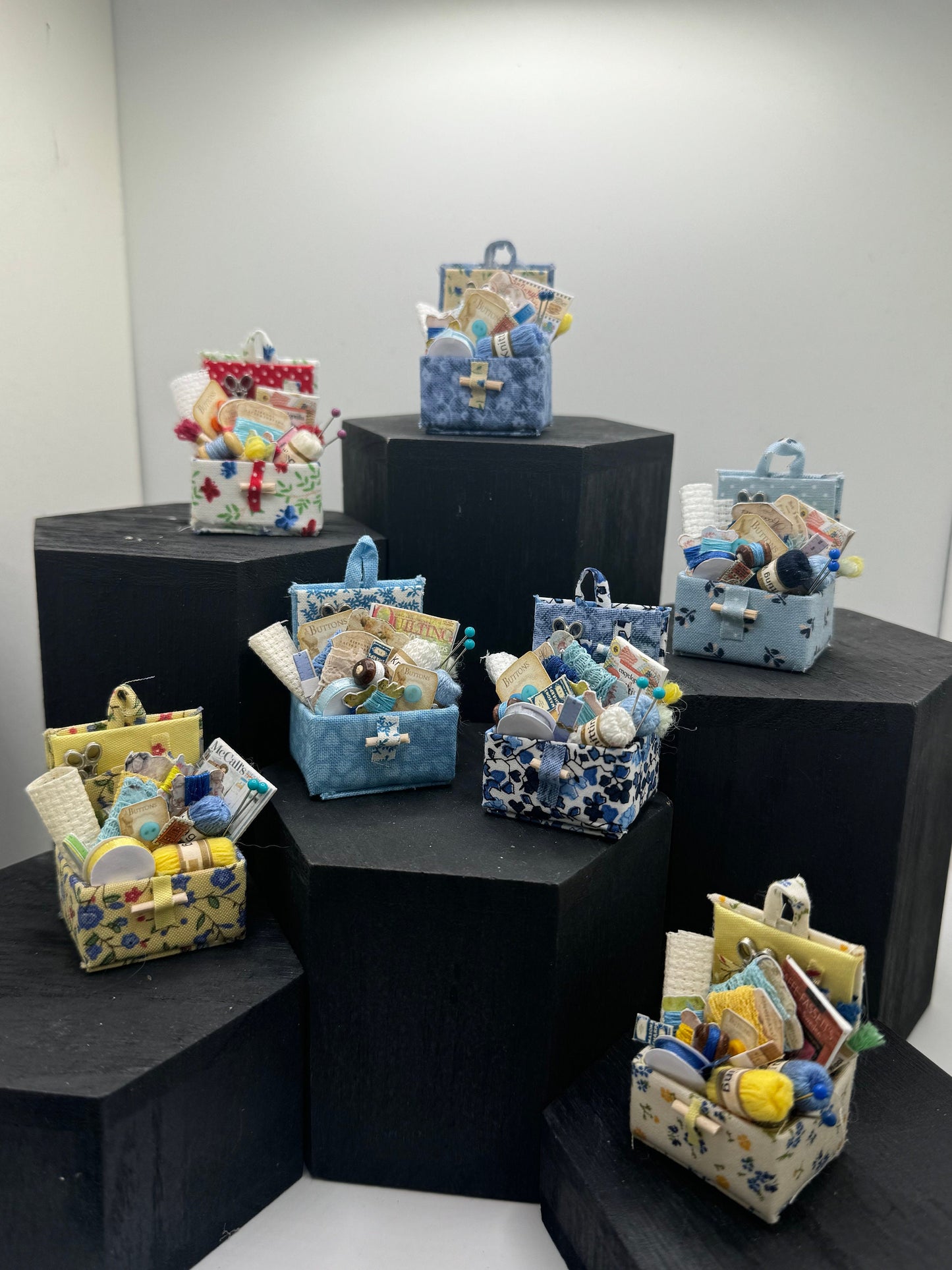 DOLLS HOUSE MINIATURES - 1/12th Sewing Box / Basket and accessories x 1 (7 options)