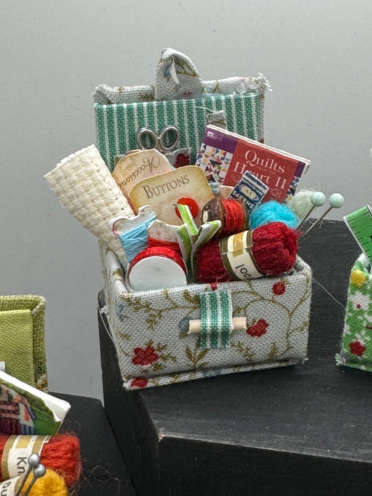 DOLLS HOUSE MINIATURES - 1/12th Sewing Box / Basket and accessories x 1 (9 options)