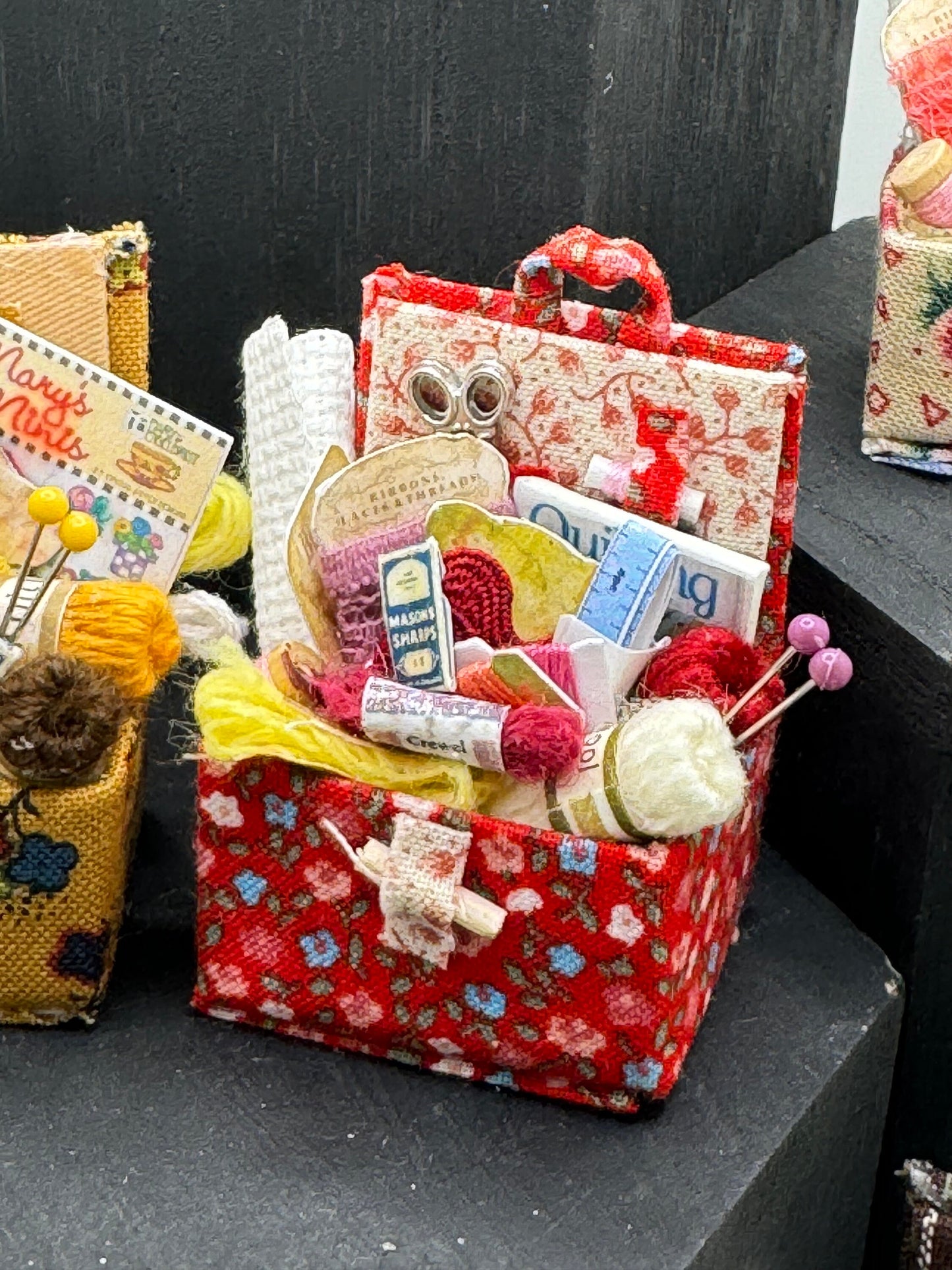 DOLLS HOUSE MINIATURES - 1/12th Sewing Box / Basket and accessories x 1 (9 options)