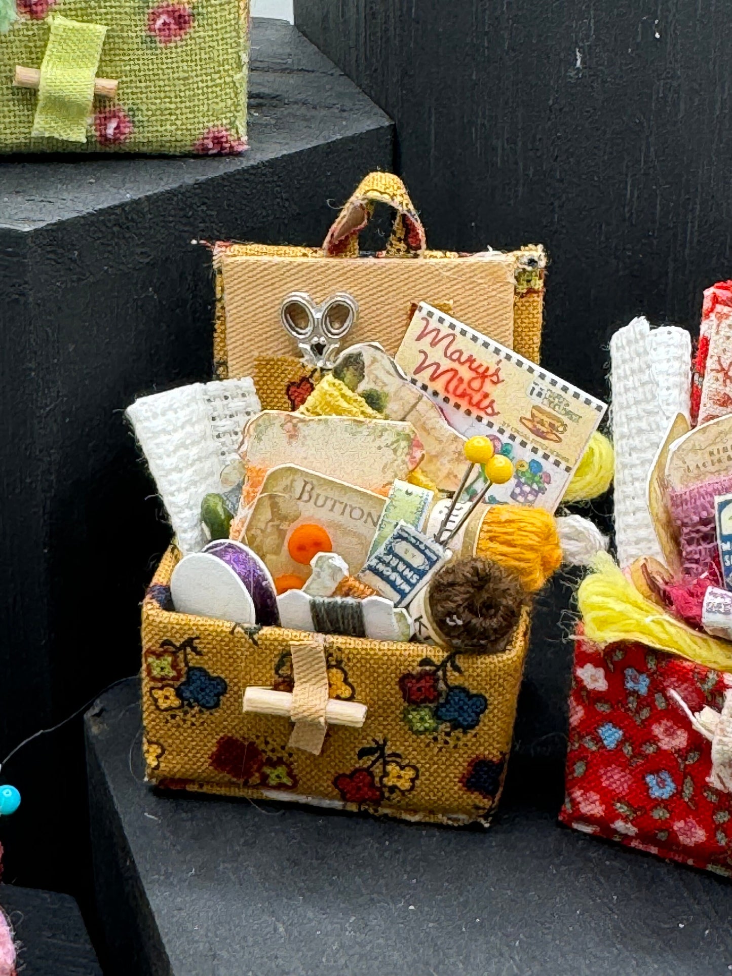 DOLLS HOUSE MINIATURES - 1/12th Sewing Box / Basket and accessories x 1 (9 options)