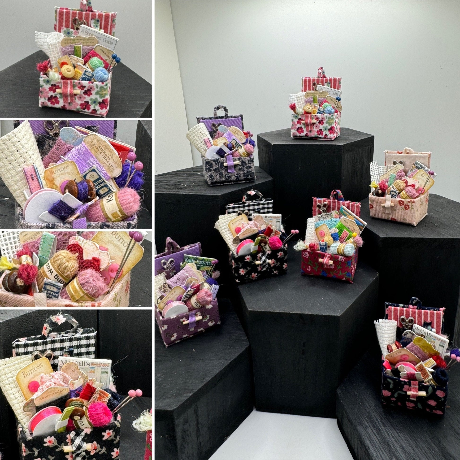 DOLLS HOUSE MINIATURES - 1/12th Sewing Box / Basket and accessories x 1 (7 options)