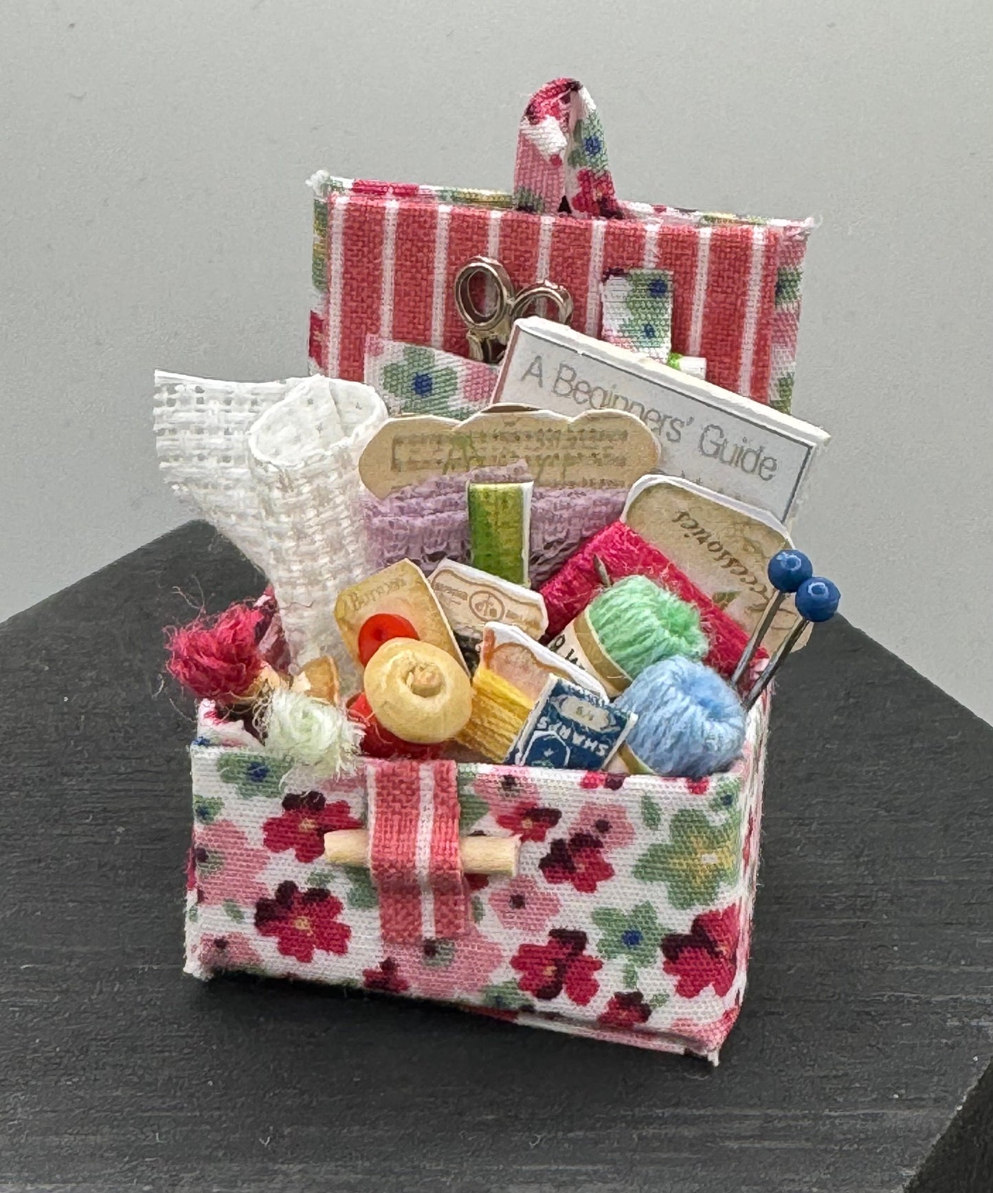 DOLLS HOUSE MINIATURES - 1/12th Sewing Box / Basket and accessories x 1 (7 options)