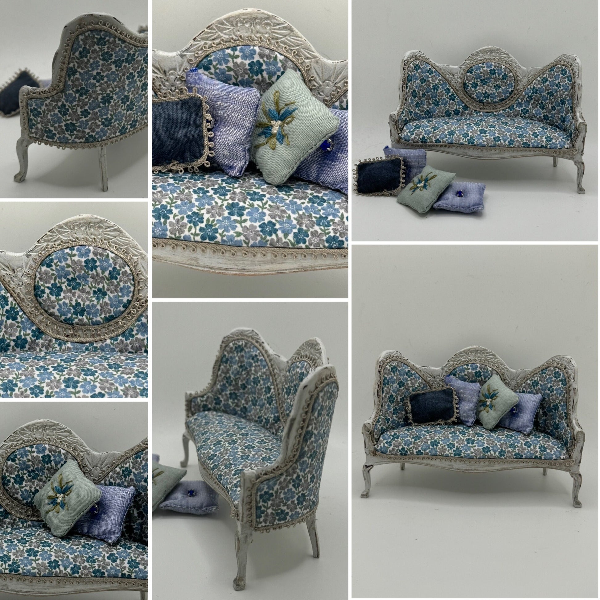 Dolls House Miniatures - 1/12th Liberty Fabric elegant regency sofa chair