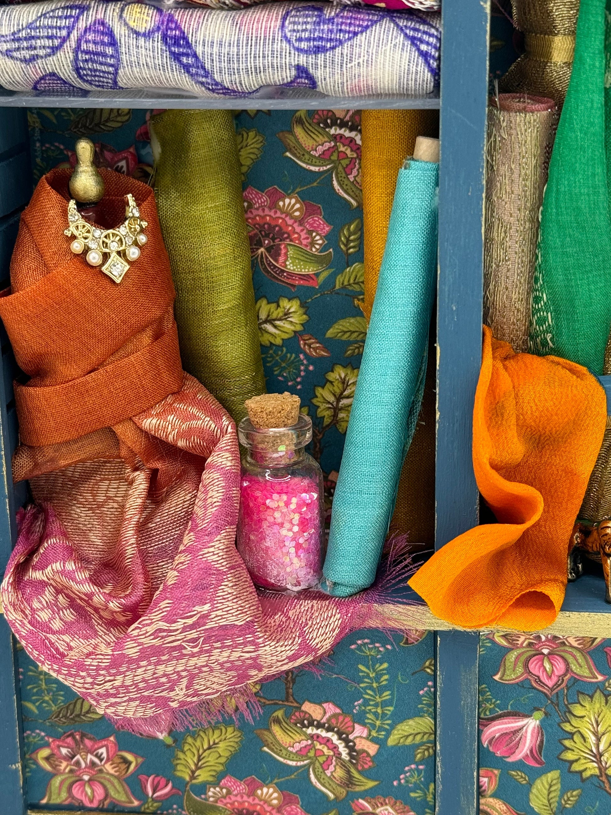 Dolls House Miniatures - 1/12th  - Haberdashery Shelf  - Sari Silks
