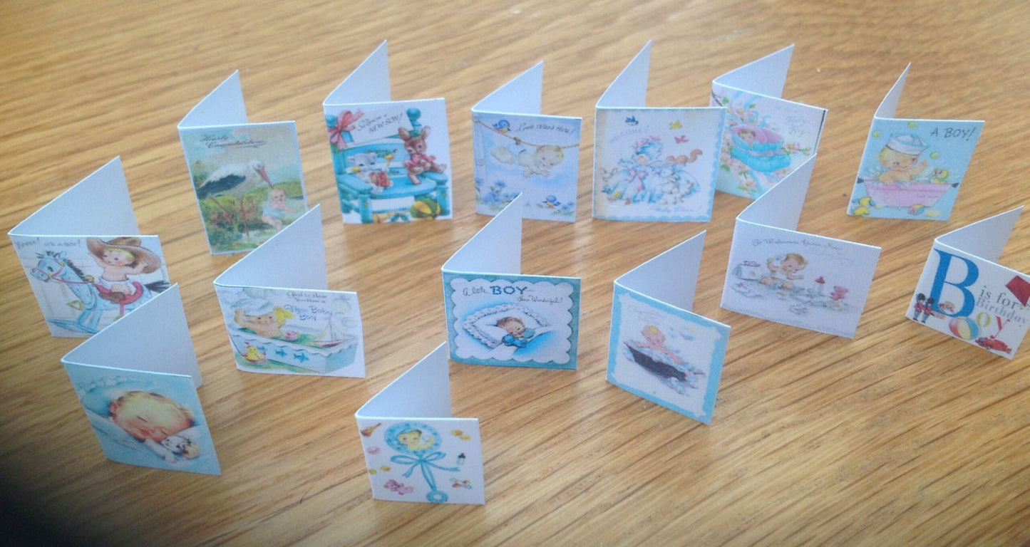 Dolls House Miniatures -  1/12th baby boy Greetings cards (vintage style)