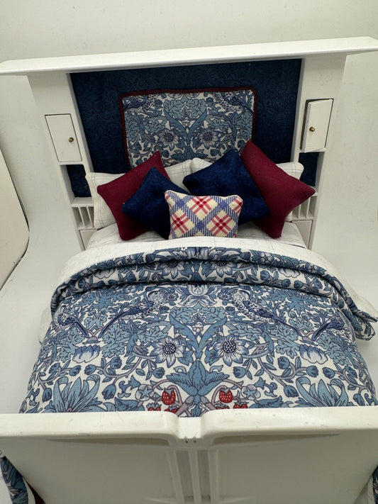 Dolls House Luxury Dressed 1/12th - 1:12 - 1 inch scale Double ( Charles Rennie Mackintosh ) bed with Liberty fabrics - Jane