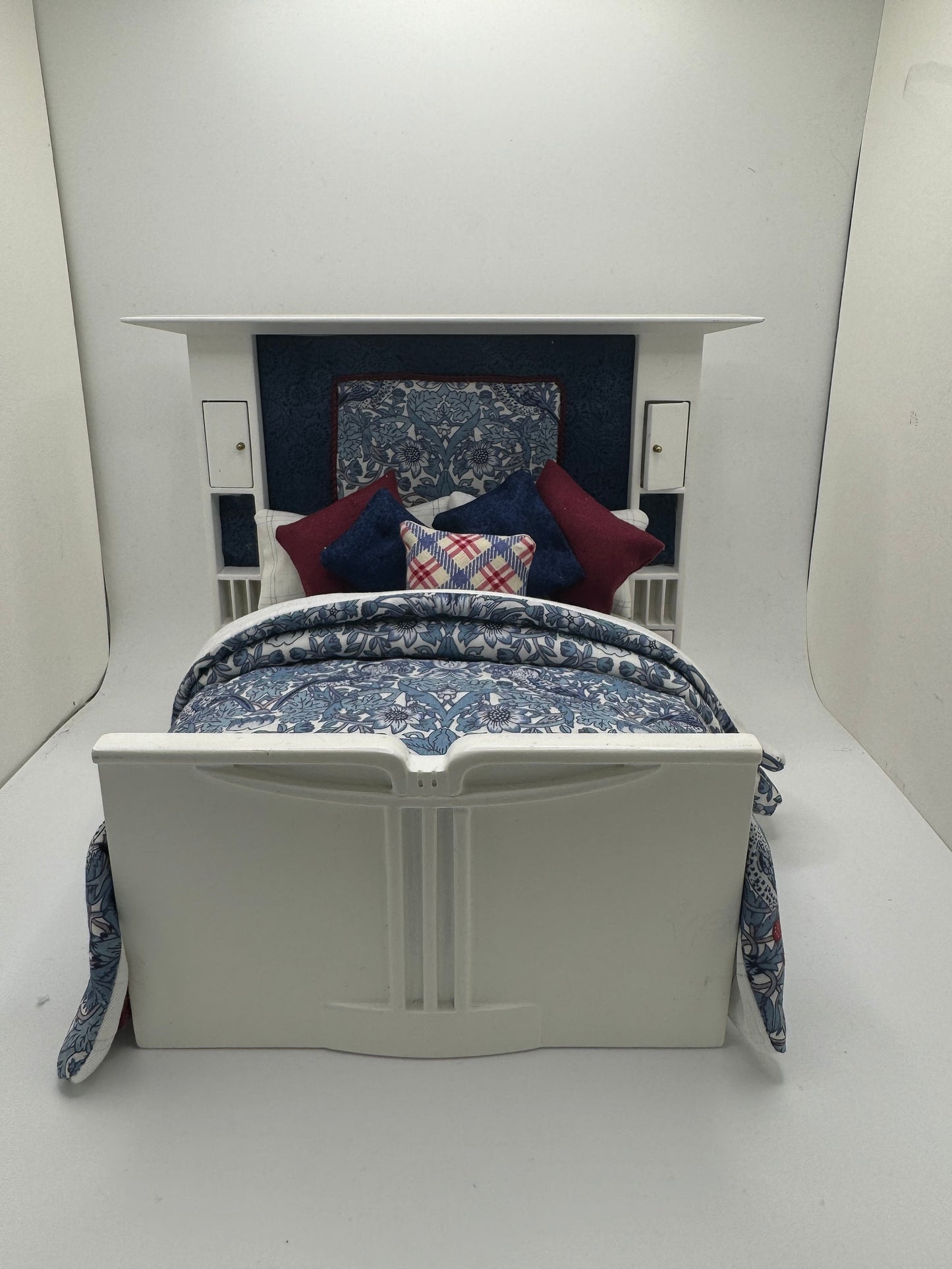 Dolls House Luxury Dressed 1/12th - 1:12 - 1 inch scale Double ( Charles Rennie Mackintosh ) bed with Liberty fabrics - Jane