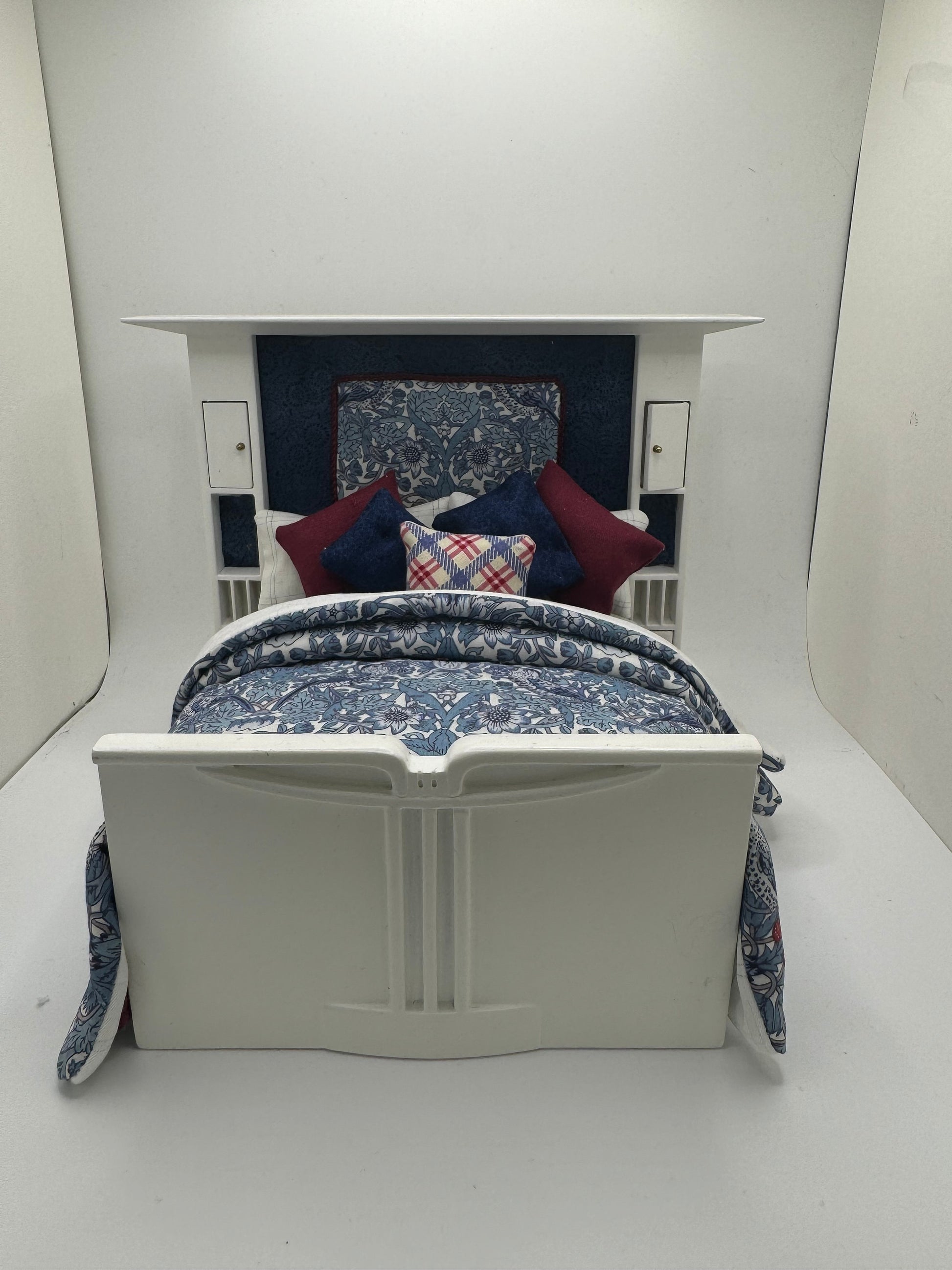 Dolls House Luxury Dressed 1/12th - 1:12 - 1 inch scale Double ( Charles Rennie Mackintosh ) bed with Liberty fabrics - Jane