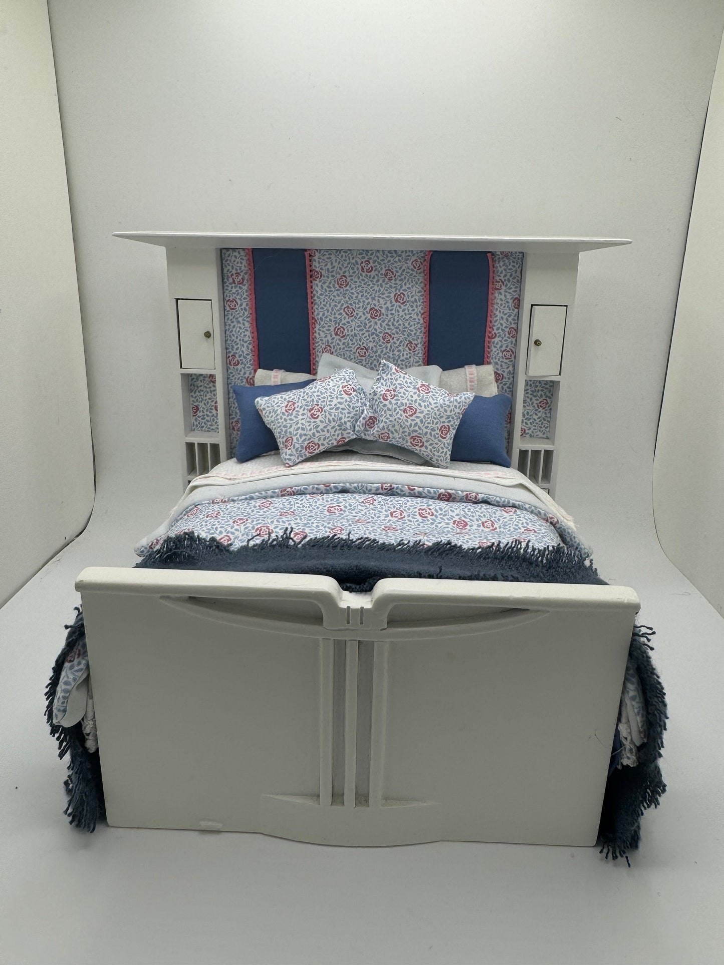 Dolls House Luxury Dressed 1/12th - 1:12 - 1 inch scale Double ( Charles Rennie Mackintosh ) bed with Liberty fabrics - Margaret