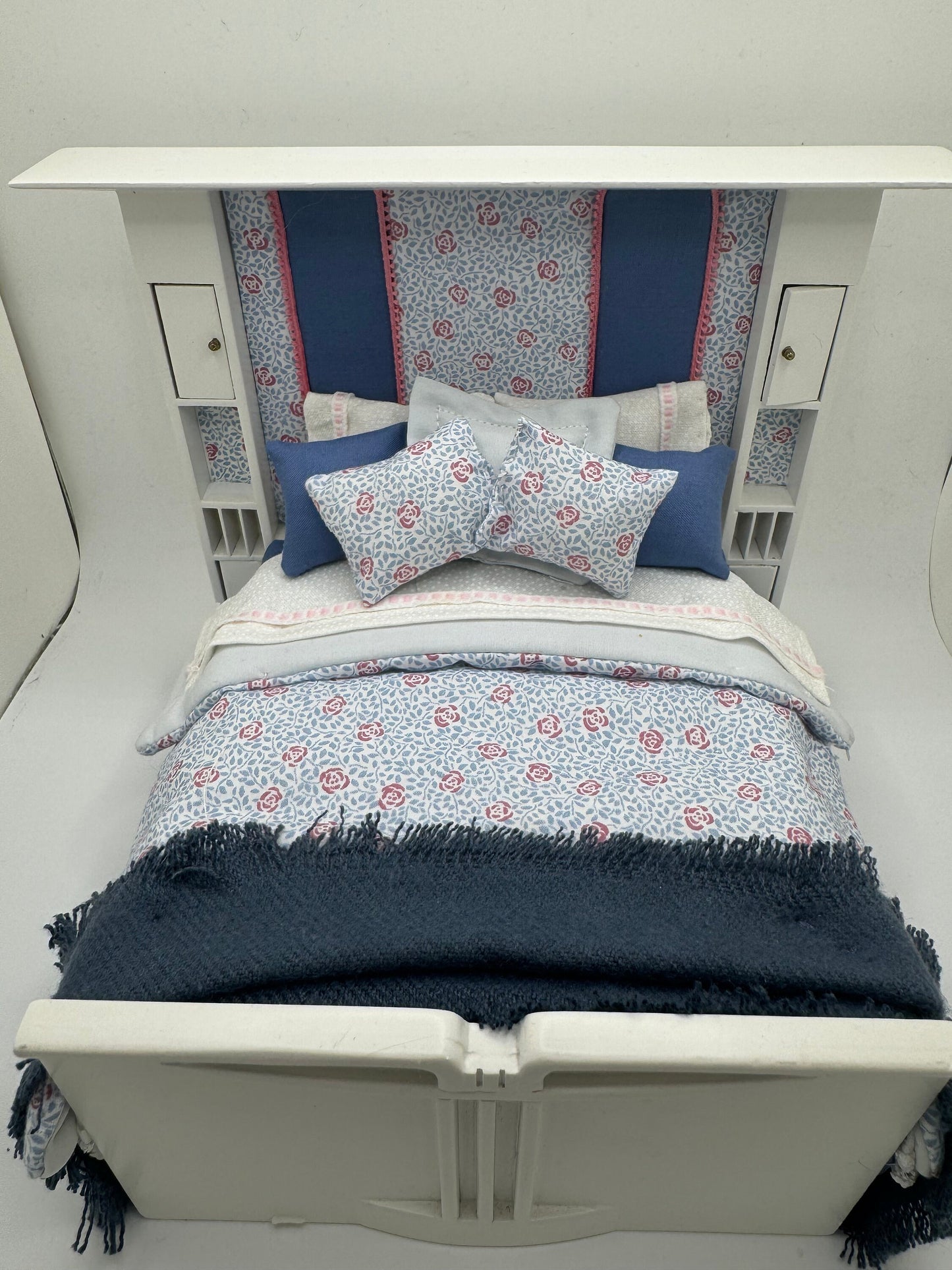 Dolls House Luxury Dressed 1/12th - 1:12 - 1 inch scale Double ( Charles Rennie Mackintosh ) bed with Liberty fabrics - Margaret