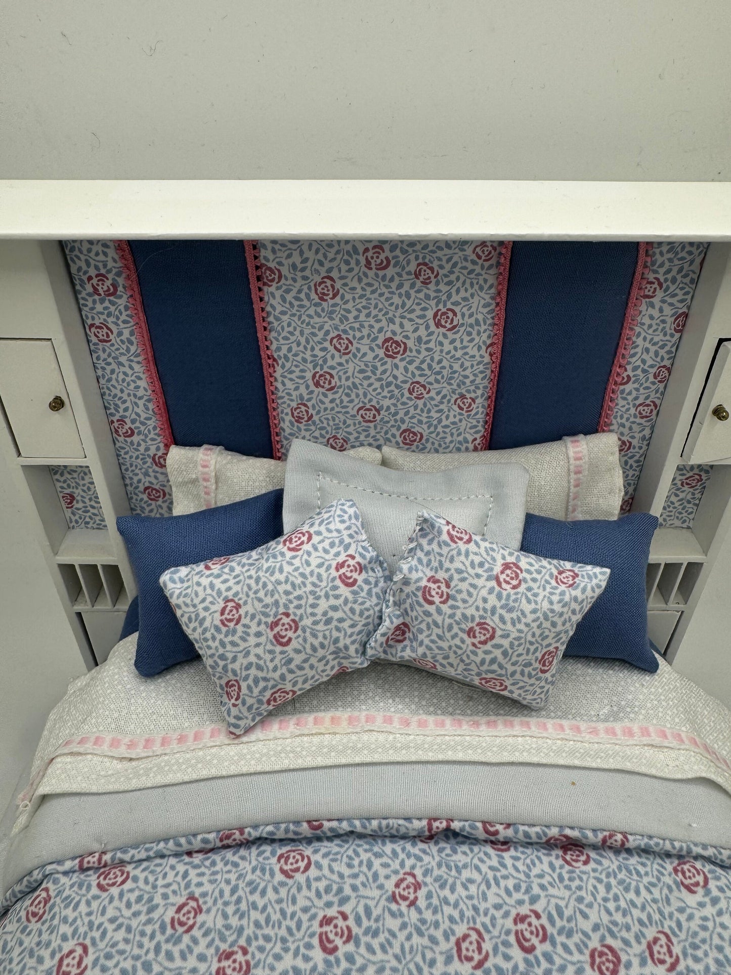 Dolls House Luxury Dressed 1/12th - 1:12 - 1 inch scale Double ( Charles Rennie Mackintosh ) bed with Liberty fabrics - Margaret