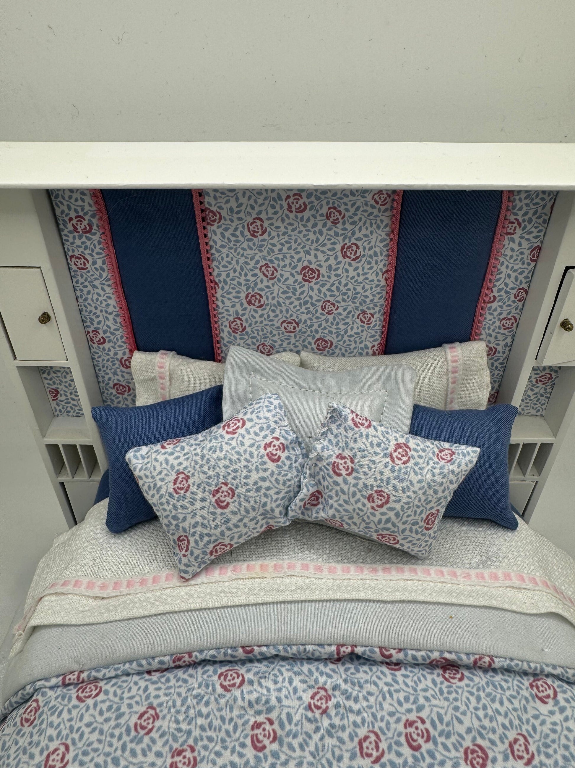 Dolls House Luxury Dressed 1/12th - 1:12 - 1 inch scale Double ( Charles Rennie Mackintosh ) bed with Liberty fabrics - Margaret