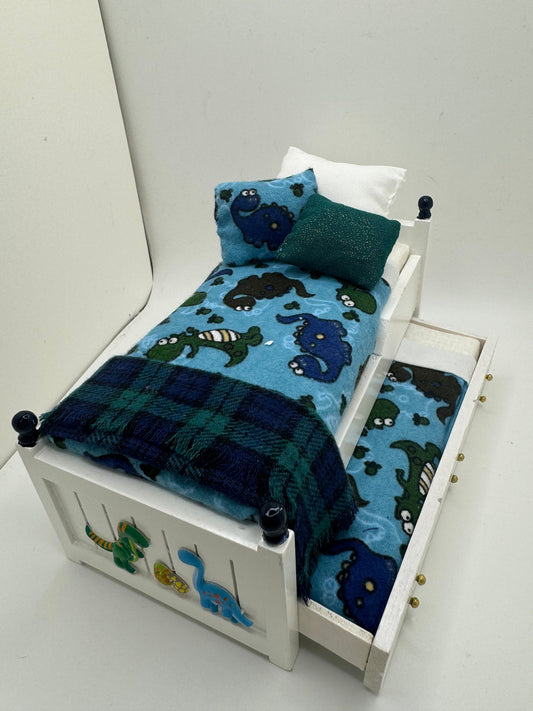 Dolls House Luxury Dressed 1/12th - 1:12 - 1 inch.  Single Trundle Bed - Danny