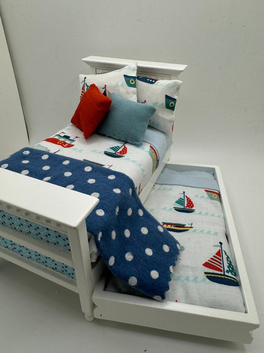 Dolls House Luxury Dressed 1/12th - 1:12 - 1 inch.  Single Trundle Bed - Billie