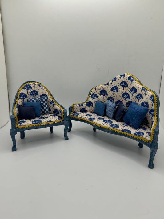 Dolls House Miniatures - 1/12 Elegant Sofa and chair set - Liberty fabric