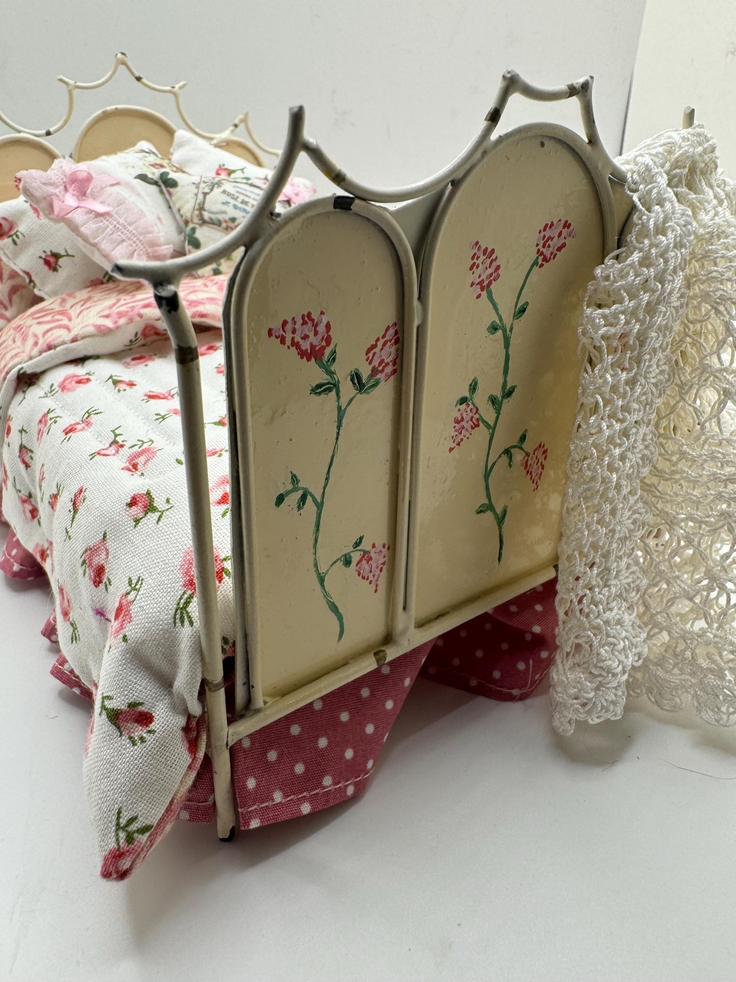 Dolls House Dressed 1/12th Vintage Shabby Chic Metal bed - Francesca
