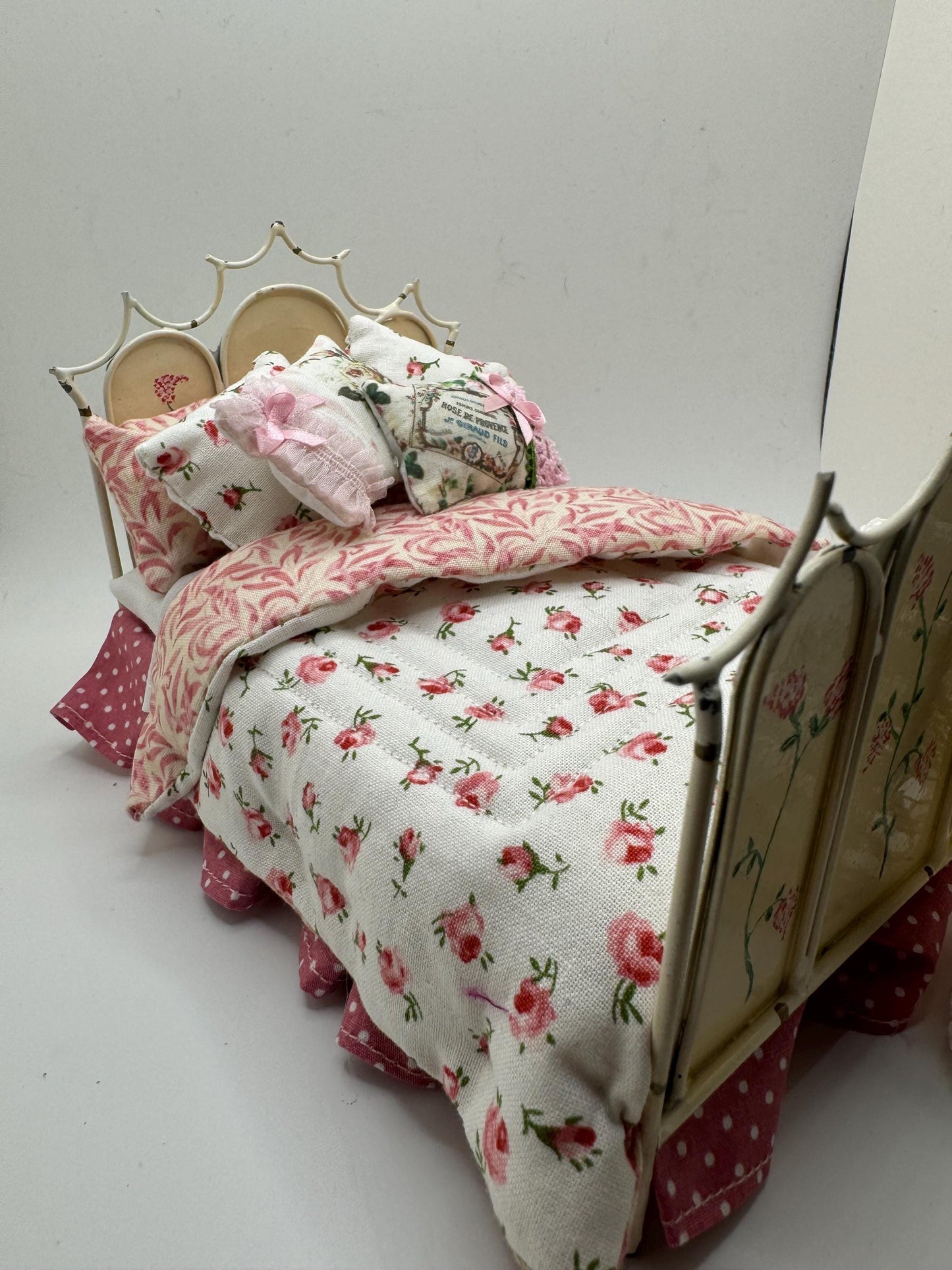 Dolls House Dressed 1/12th Vintage Shabby Chic Metal bed - Francesca