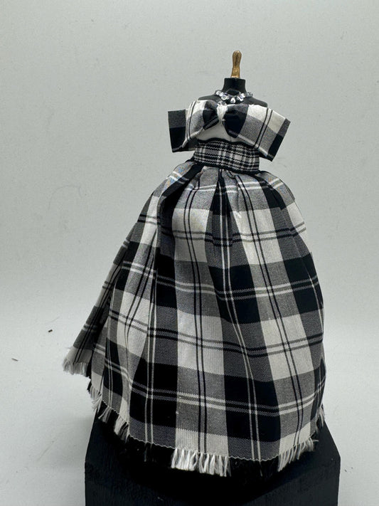 Dolls House Miniatures - 1/12th silk tartan ball gown