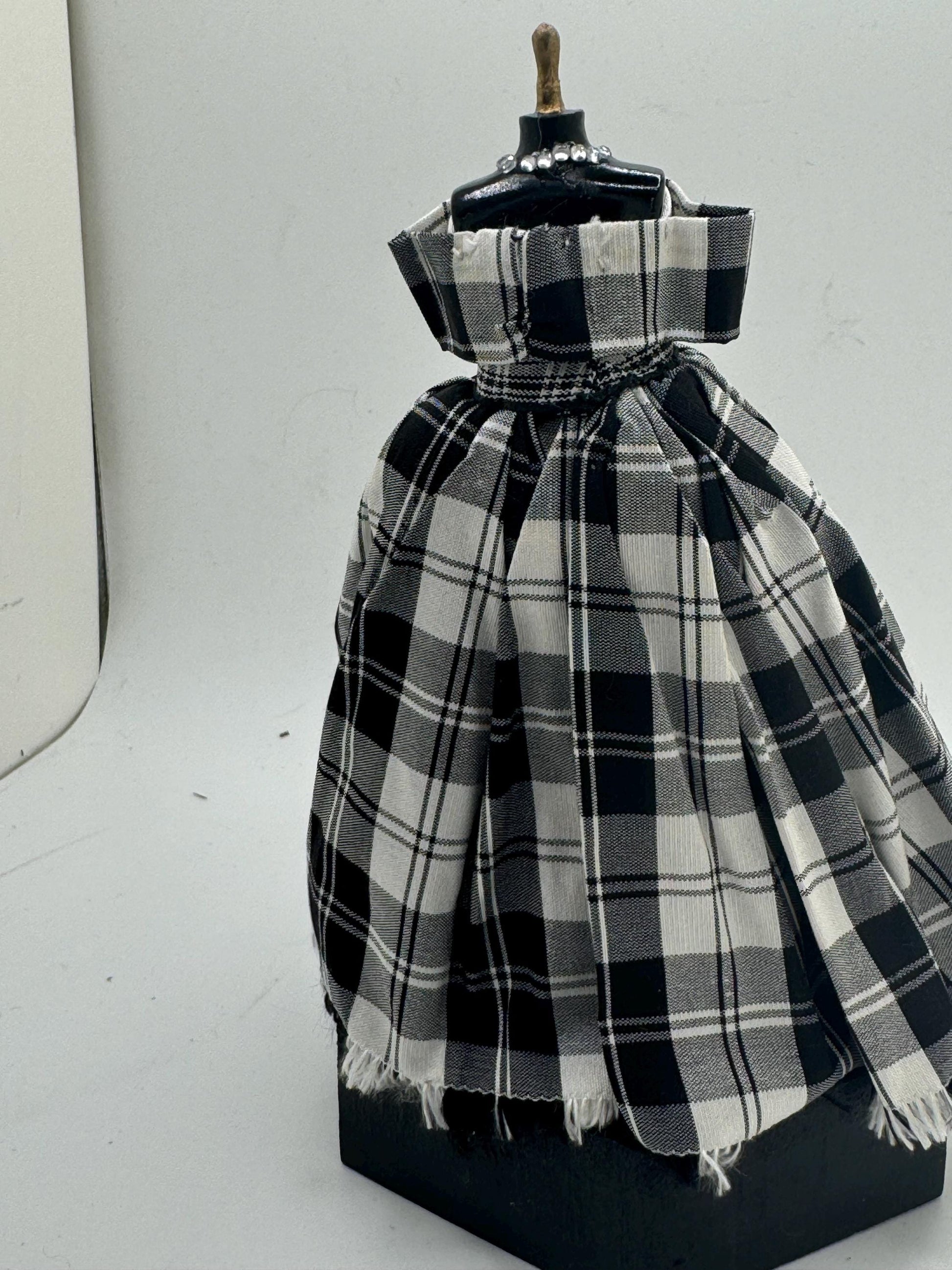 Dolls House Miniatures - 1/12th silk tartan ball gown