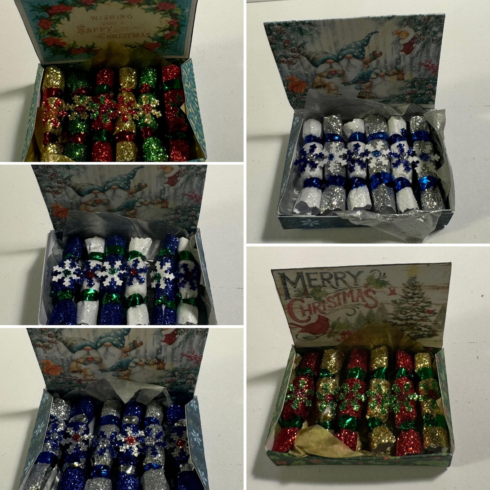 DOLLS HOUSE MINIATURES - 1/12th scale (1 inch) christmas crackers in box  (6 options)