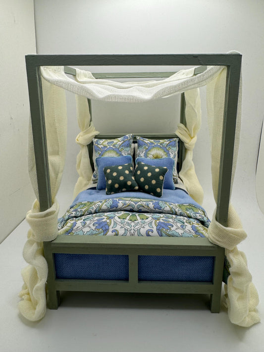Dolls House Luxury Dressed 1/12th - 1:12 - 1 inch scale Contemporary Four Poster bed with Liberty fabrics - Sienna