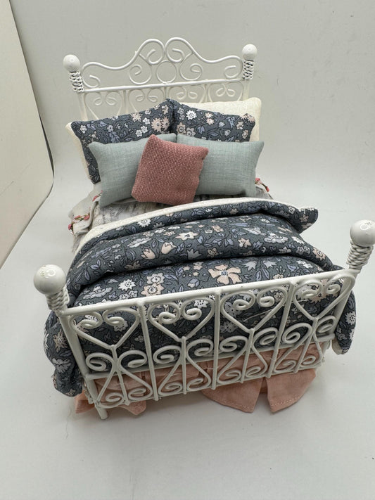 Dolls House Luxury Dressed 1/12th - 1:12 - 1 inch scale Hand Dressed Bed - Sarah (Liberty fabric)