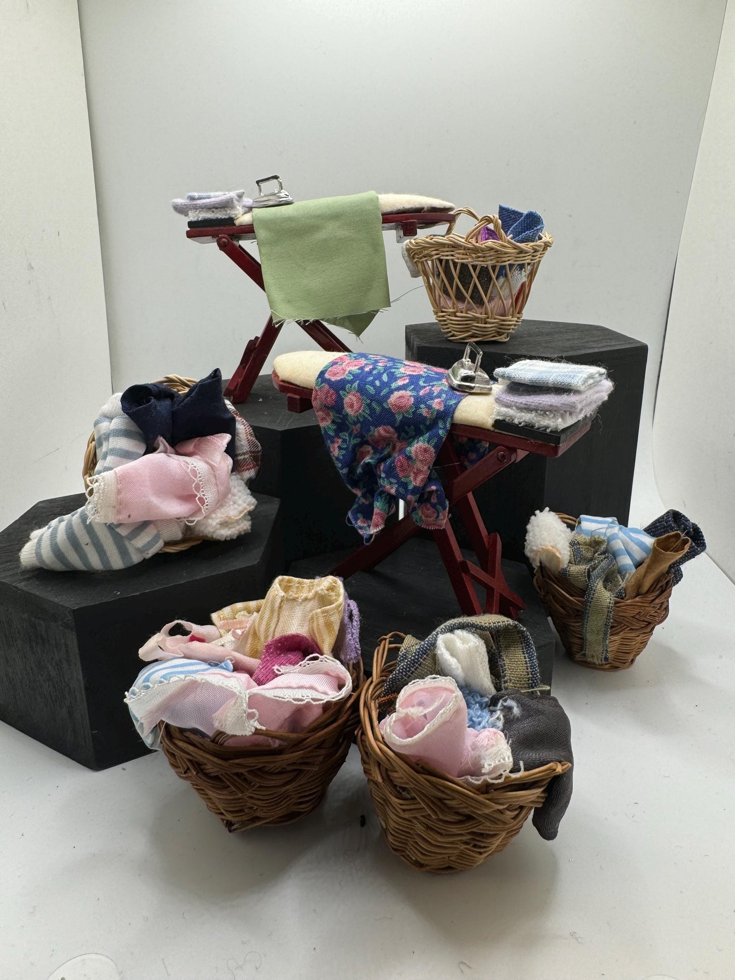 Dolls House Miniatures - ironing board / laundry basket x1 various