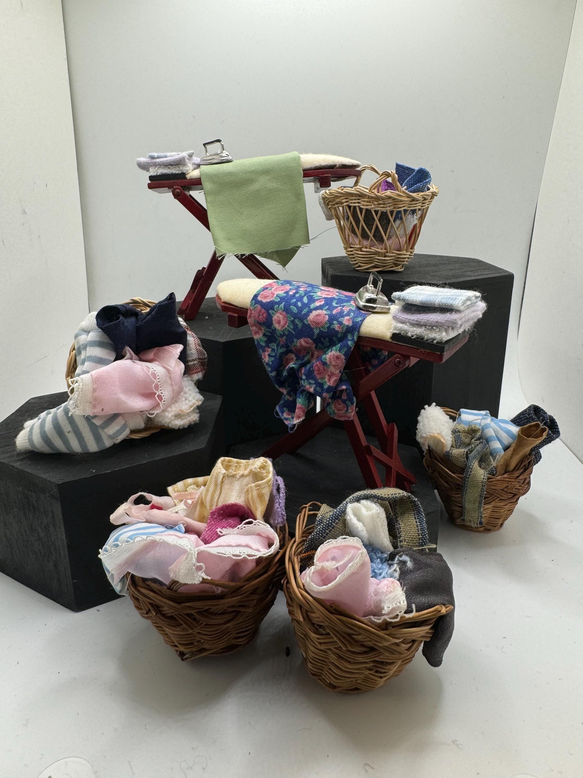 Dolls House Miniatures - ironing board / laundry basket x1 various
