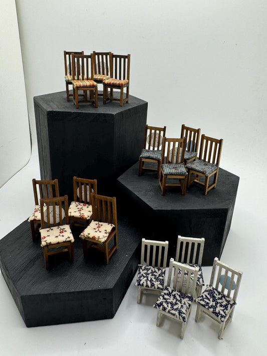 DOLLS HOUSE MINIATURES -   1/24th / 1:24th / Half Inch Scale  s/4 dining chairs (4 options)