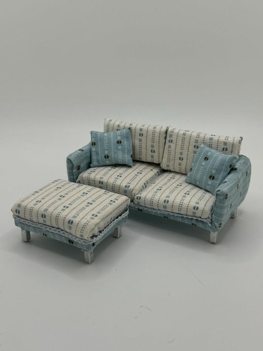 DOLLS HOUSE MINIATURES -   1/24th / 1:24th / Half Inch Scale  - contemporary sofa and footstool