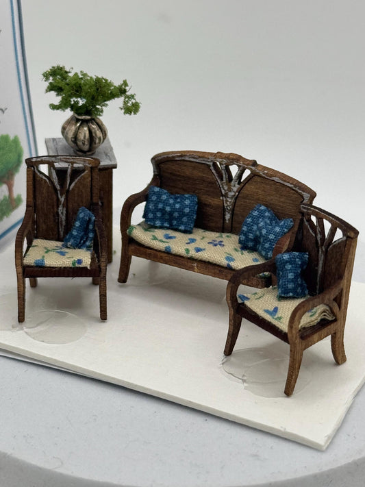 Dolls House 1/48th / 1:48 /Quarter Scale - Art Nouveau Chair Set