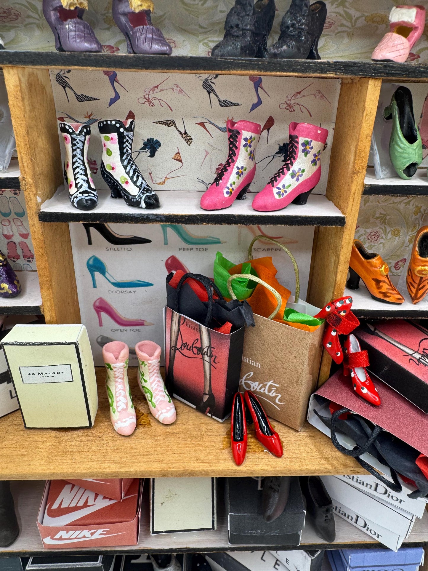 Dolls House Miniatures - 1/12th  - Step in Time /Shoe shop display /  Dresser / Hutch