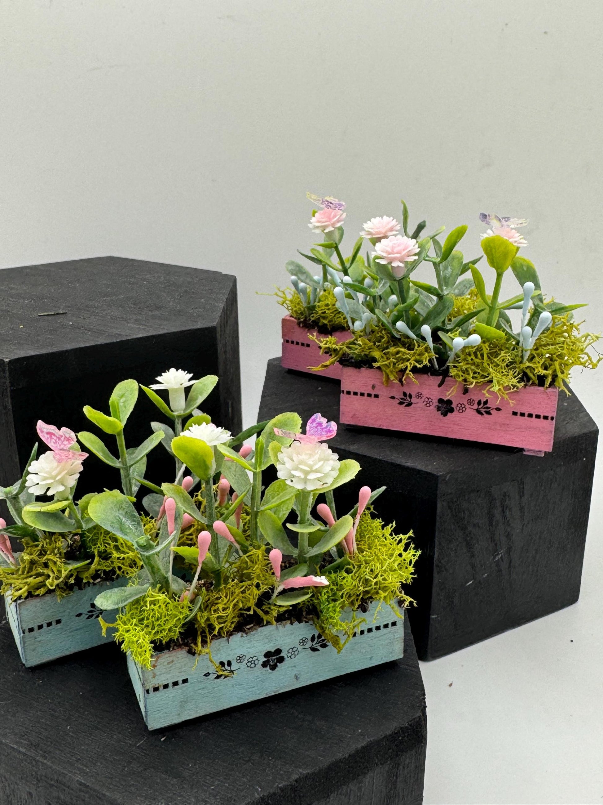 Dolls House Miniatures - 1/12th Trough / Window box with Butterfly (various options)