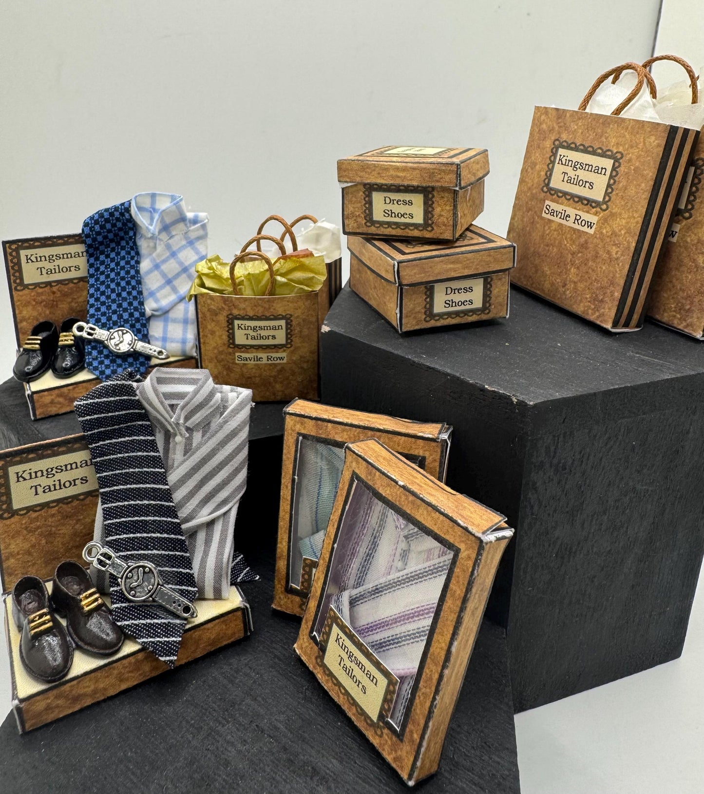 Dolls House Miniatures - 1/12th Kingsman’s Tailors Gentleman’s outfitters collection (various)
