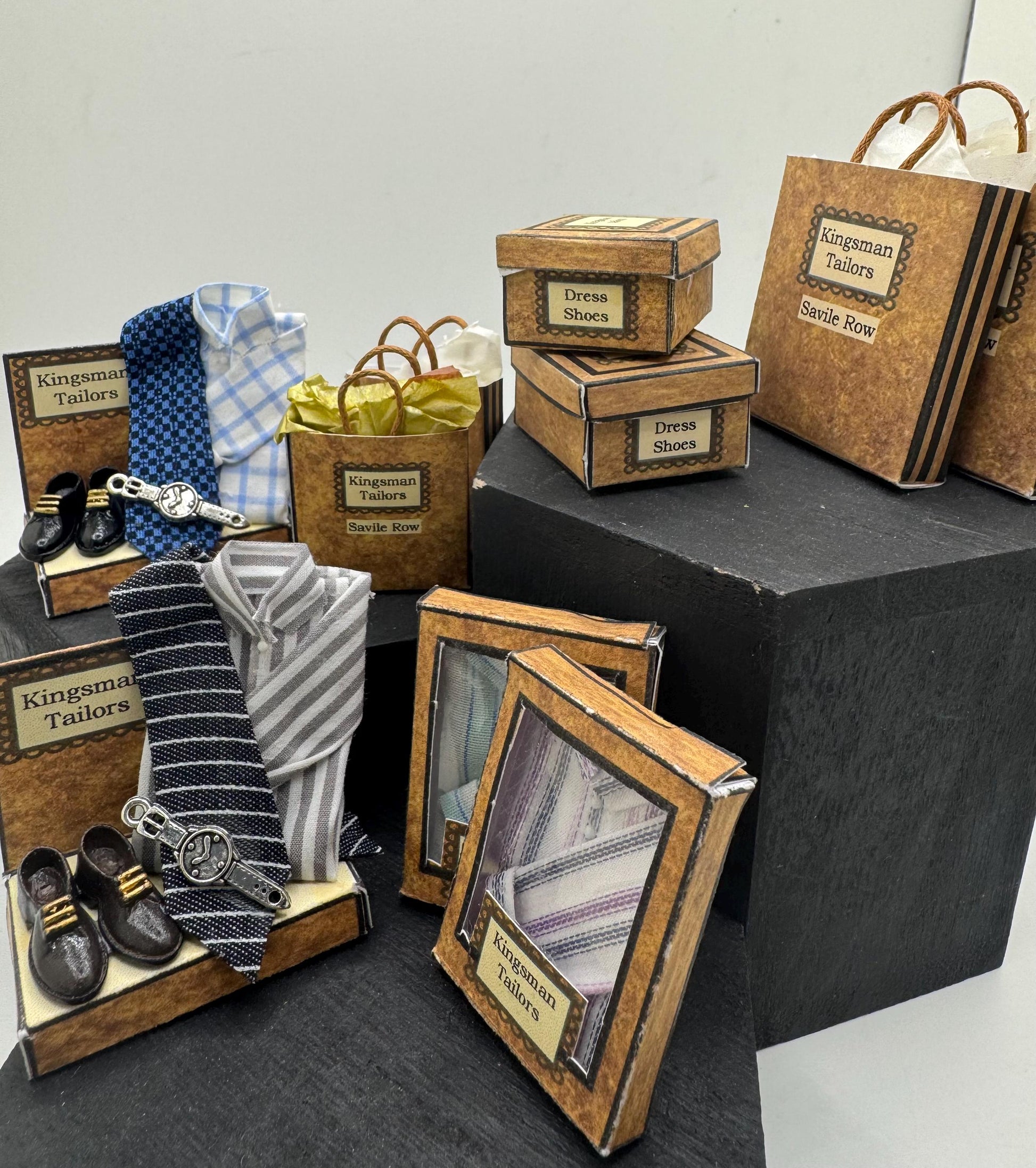 Dolls House Miniatures - 1/12th Kingsman’s Tailors Gentleman’s outfitters collection (various)