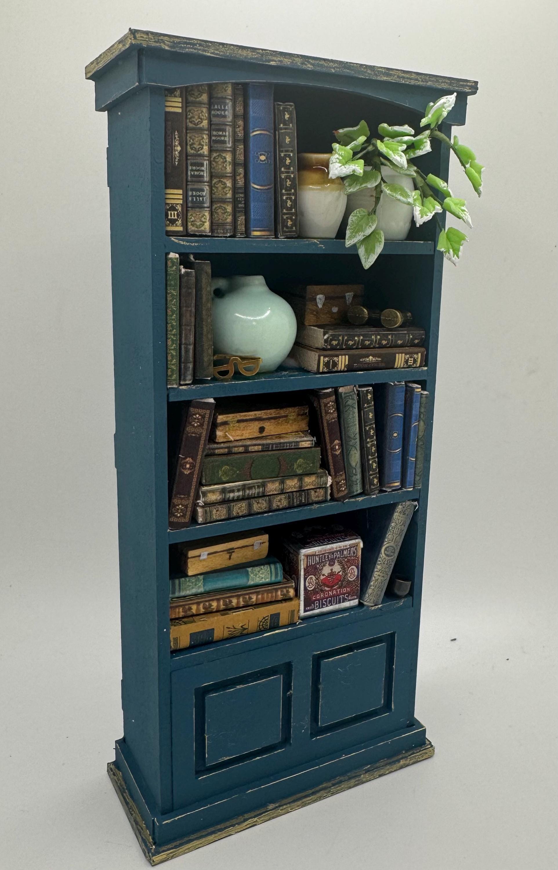 Dolls House Miniatures - 1/12th Peacock Blue Bookshelf / Bookcase