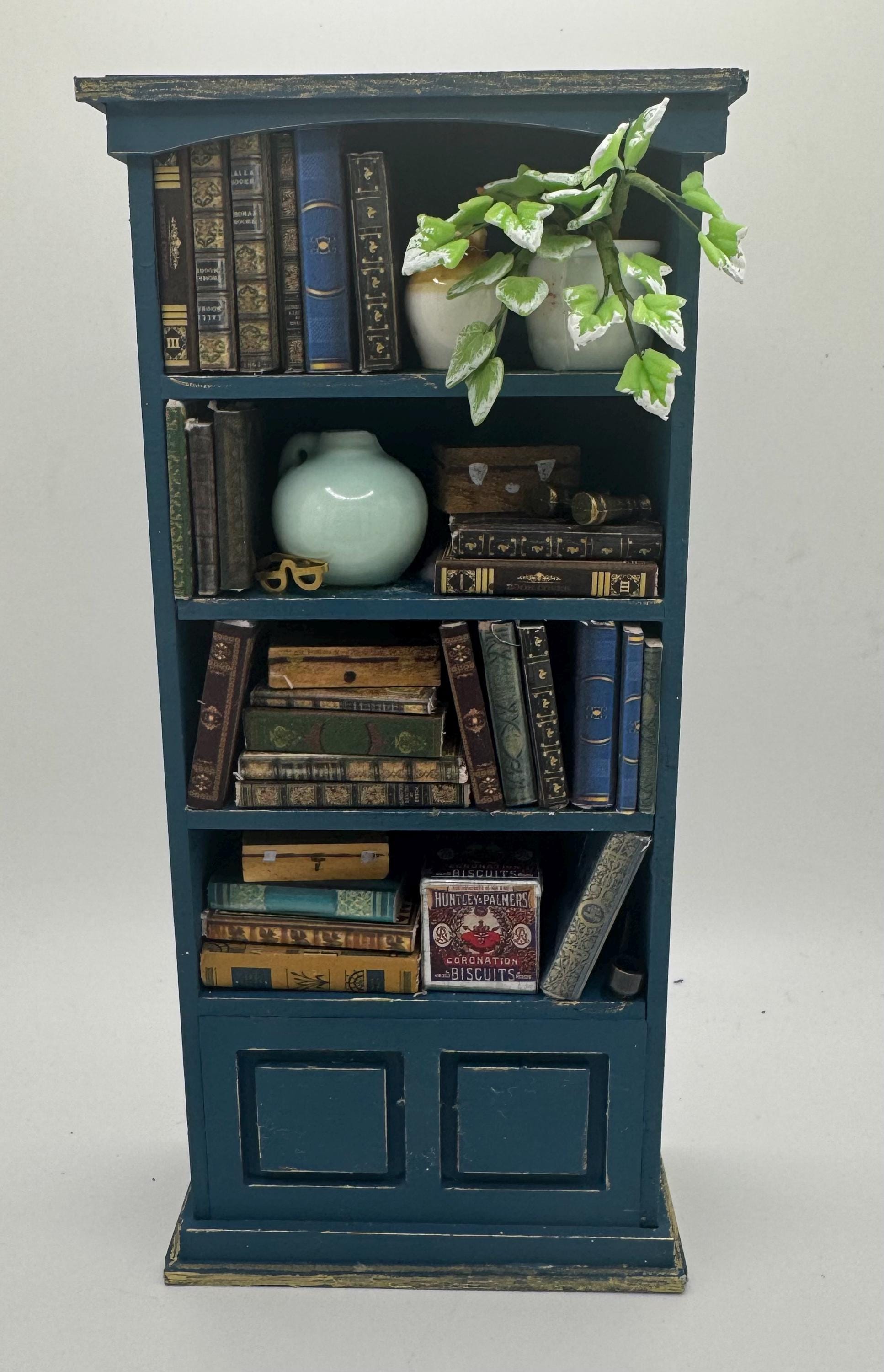 Dolls House Miniatures - 1/12th Peacock Blue Bookshelf / Bookcase