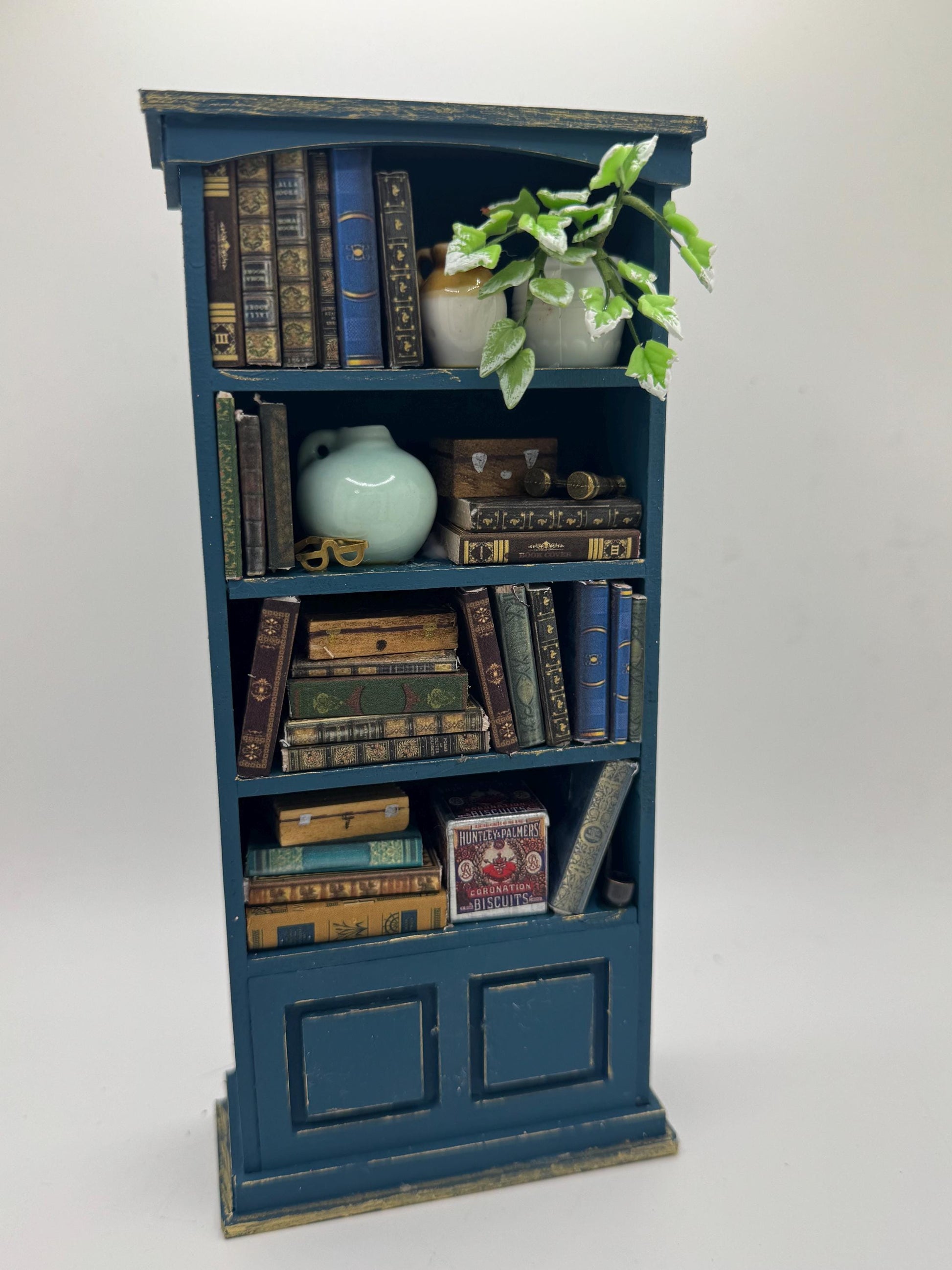 Dolls House Miniatures - 1/12th Peacock Blue Bookshelf / Bookcase