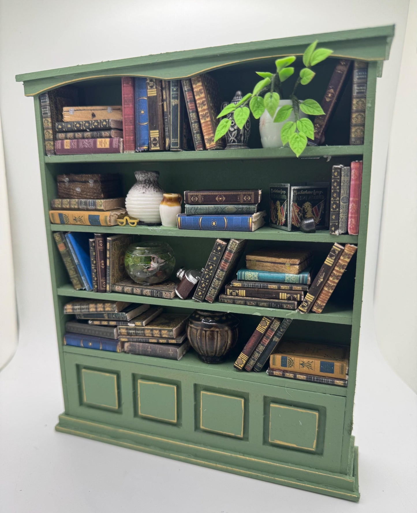 Dolls House Miniatures - 1/12th Cotswold Green  Bookshelf / Bookcase