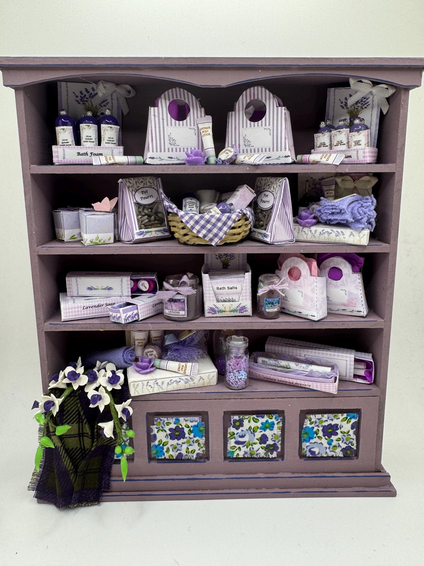 Dolls House Miniatures - 1/12th Lavender Perfume shop Shelves
