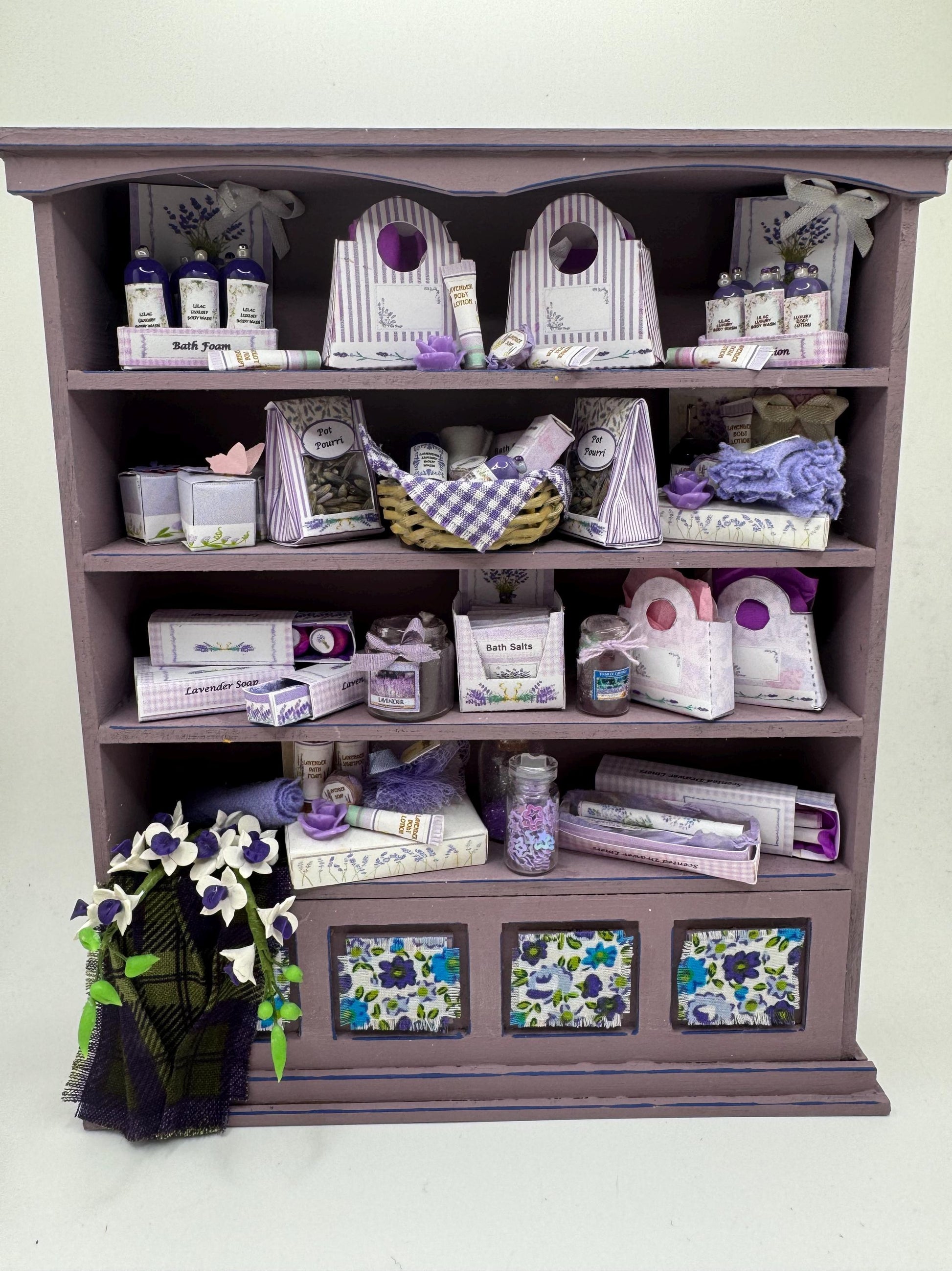 Dolls House Miniatures - 1/12th Lavender Perfume shop Shelves