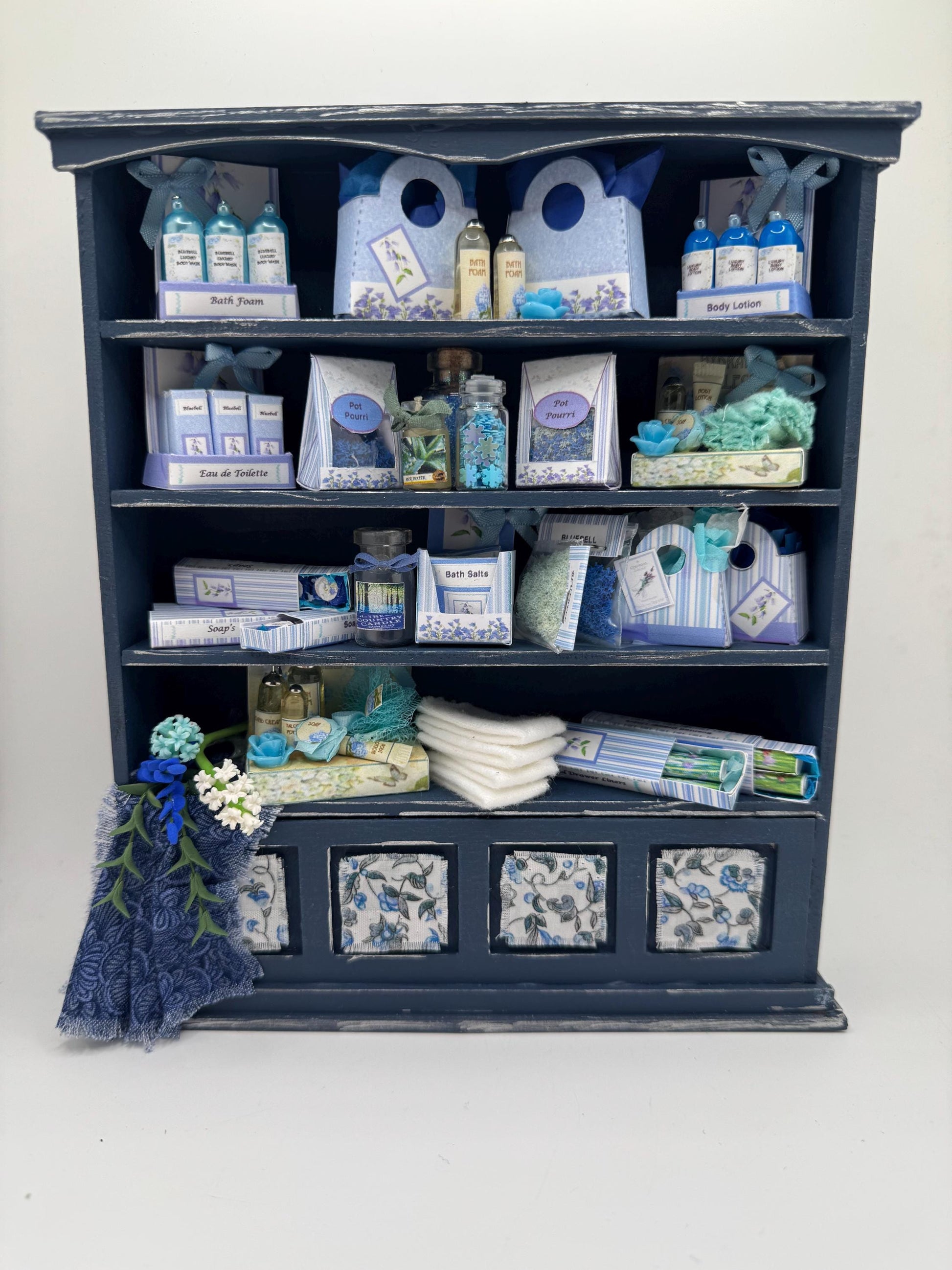 Dolls House Miniatures - 1/12th Bluebell & Hyacinth Perfume shop Shelves